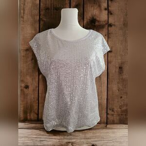 NWOT Floerns Women's White with Sequin Neck Dolman Cap Sleeve Tank Top Size M